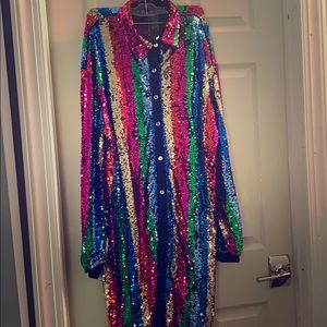 Rainbow sequin shirt dress